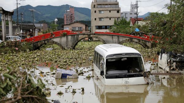 Последствия ливней и паводков в префектуре Кумамото на юго-востоке Японии