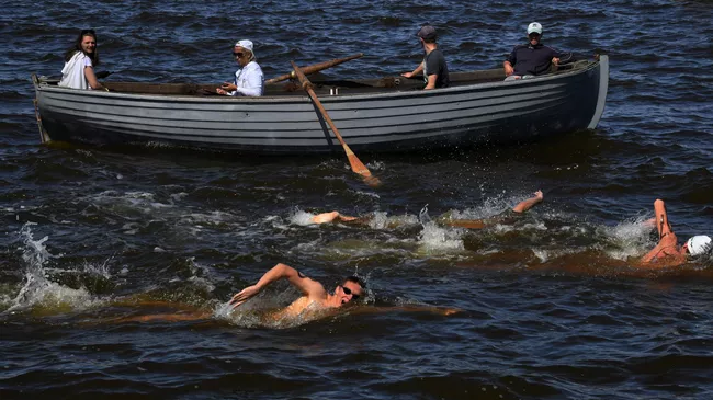 Участники третьего этапа Кубка России по плаванию на открытой воде 2019 во Владивостоке.