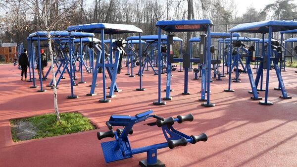 Спортивные тренажеры на территории Детского Черкизовского парка в Москве