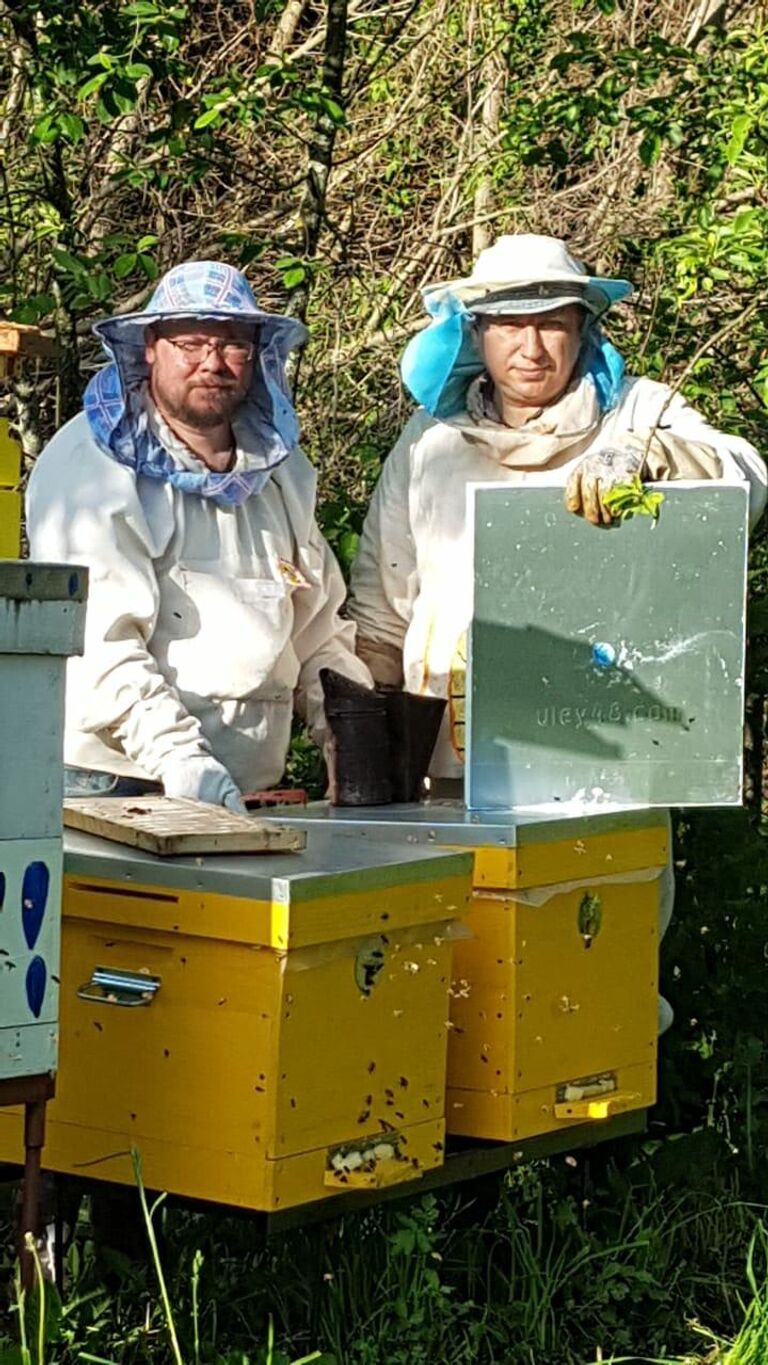 Пчеловоды на пасеке в селе Шелемишево Рязанской области Пчеловоды на пасеке в селе Шелемишево Рязанской области