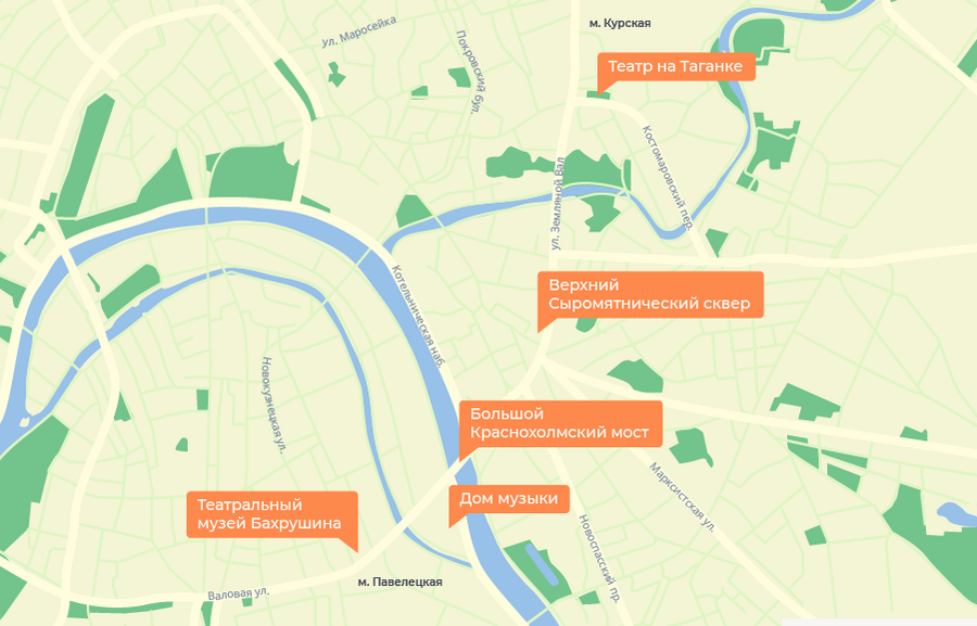 Карта Садового кольца от Курской до Павелецкой