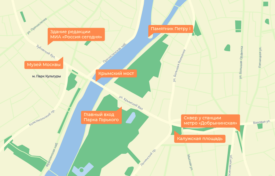 Карта Садового кольца от Павелецкой до Парка культуры