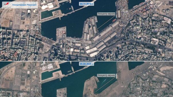 Последствия взрыва в порту Бейрута, сделанные с российского спутника дистанционного зондирования Земли Канопус-В