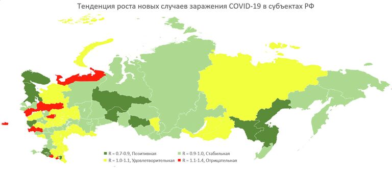 Карта динамики угасания COVID-19 по регионам России Карта динамики угасания COVID-19 по регионам России