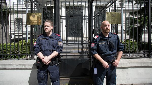 Полицейские у здания посольства России в Вене