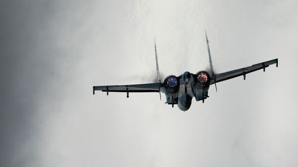 Самолет Су-27 во время показательных учений