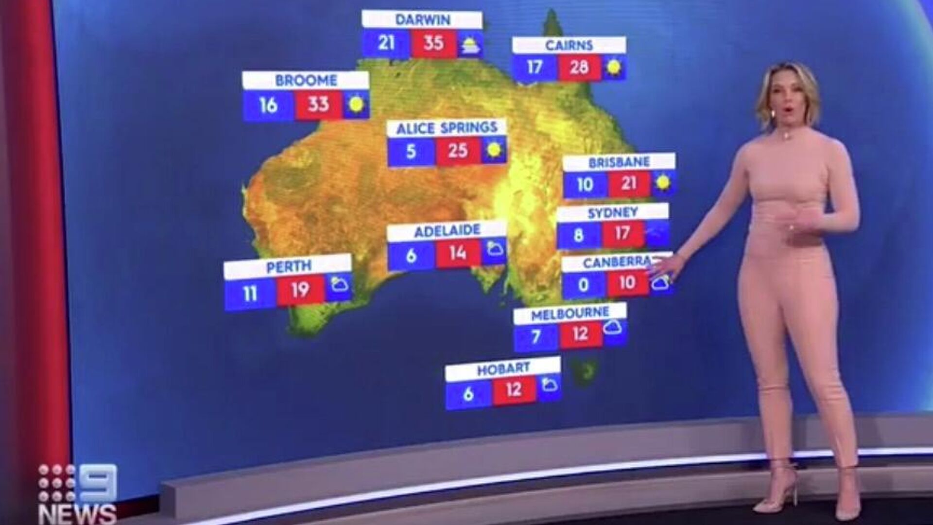 Ведущая Белинда Рассел в в эфире прогноза погоды на Channel 9 Австралия - РИА Новости, 1920, 28.03.2021