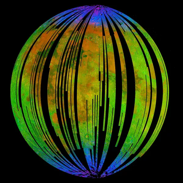 Составное изображение поверхности Луны, полученное с помощью спектрометра М3 космического зонда Чандраян-1 Индийской организации космических исследований, показывает скопления водяного льда на полюсах Луны