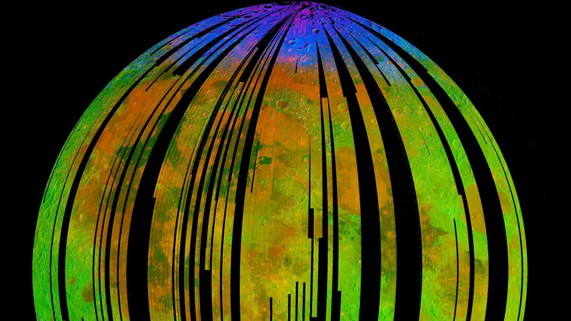 Составное изображение поверхности Луны, полученное с помощью спектрометра М3 космического зонда Чандраян-1, показывает скопления водяного льда на полюсах Луны - РИА Новости, 1920, 03.09.2020