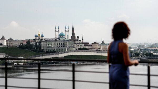 Вид на Казанский Кремль со смотровой площадки в Казани