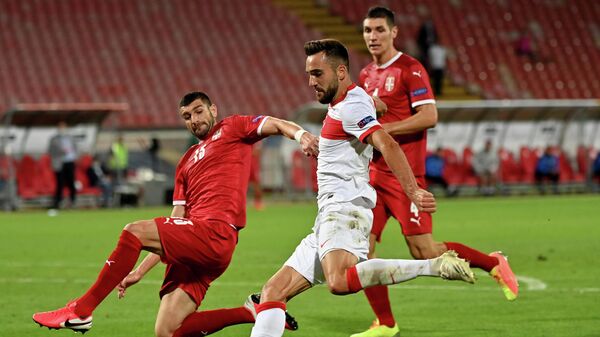 Игровой момент матча Сербия - Турция