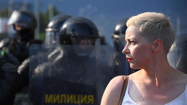 Член президиума оппозиционного координационного совета Мария Колесникова во время акции протеста оппозиции в Минске