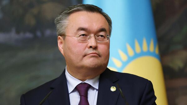 Министр иностранных дел Казахстана Мухтар Тлеуберди на совместной с министром иностранных дел Сергеем Лавровым 