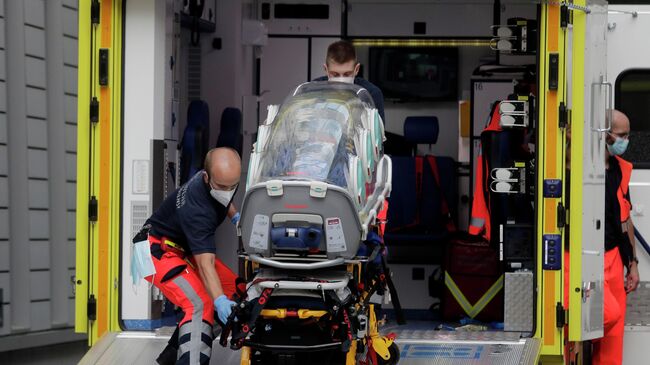 Экипаж скорой помощи, на котором предположительно был доставлен в клинику Шарите в Берлине Алексей Навальный