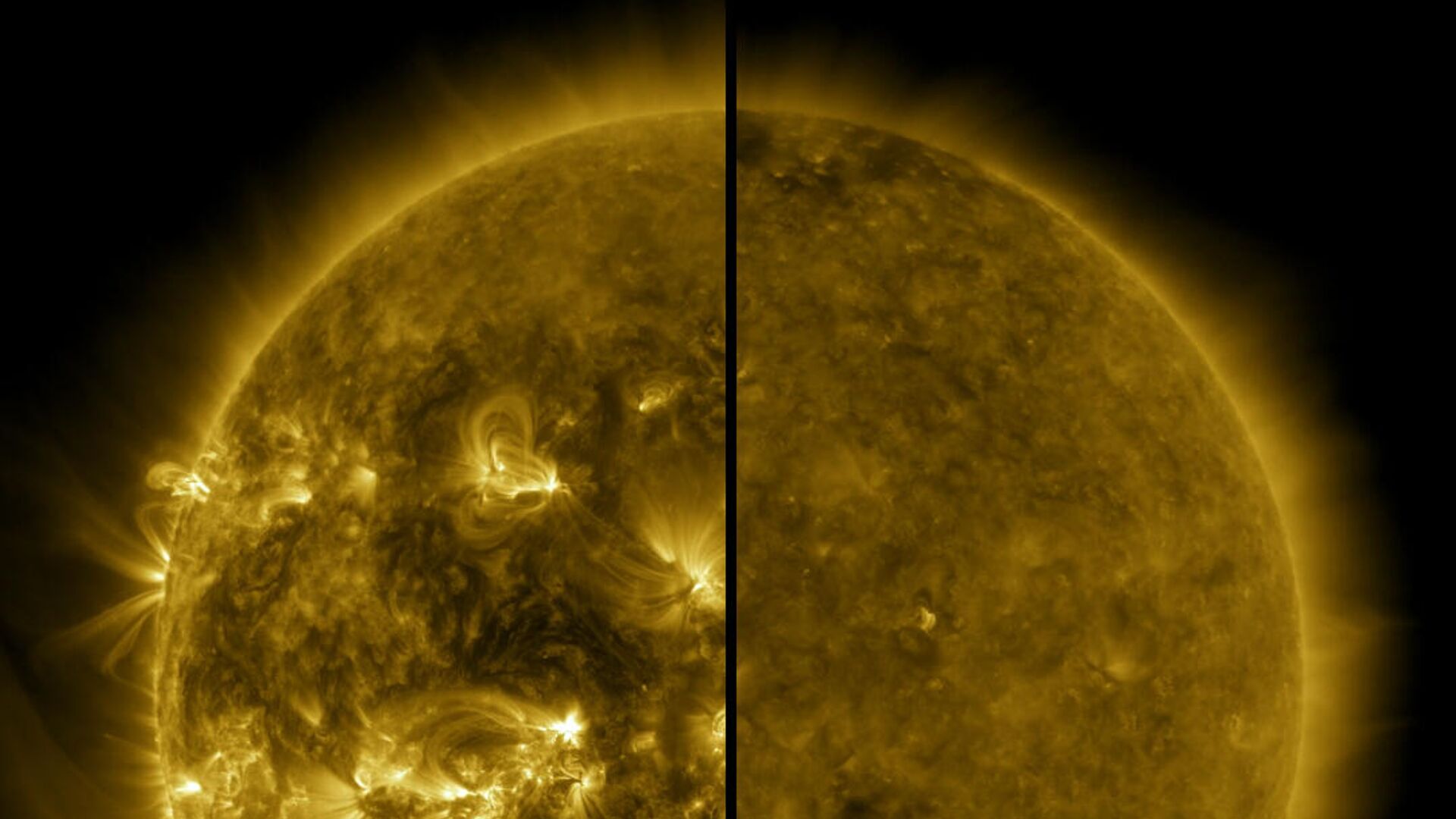 Разница между максимумом (слева - апрель 2014 года) и минимумом (справа - декабрь 2019 года) солнечной активности - РИА Новости, 1920, 16.09.2020