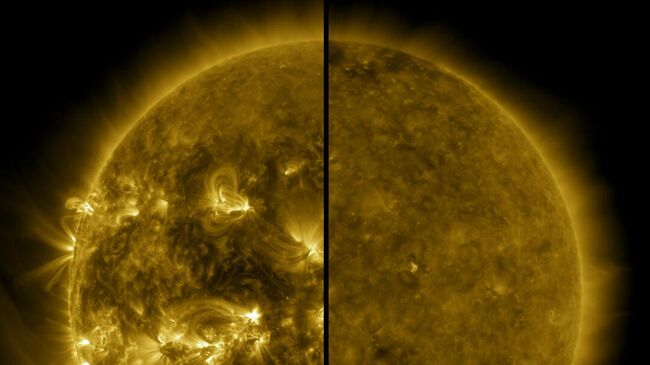 Разница между максимумом (слева - апрель 2014 года) и минимумом (справа - декабрь 2019 года) солнечной активности