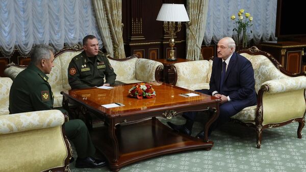 Министр обороны РФ Сергей Шойгу и президент Белоруссии Александр Лукашенко во время встречи в Минске