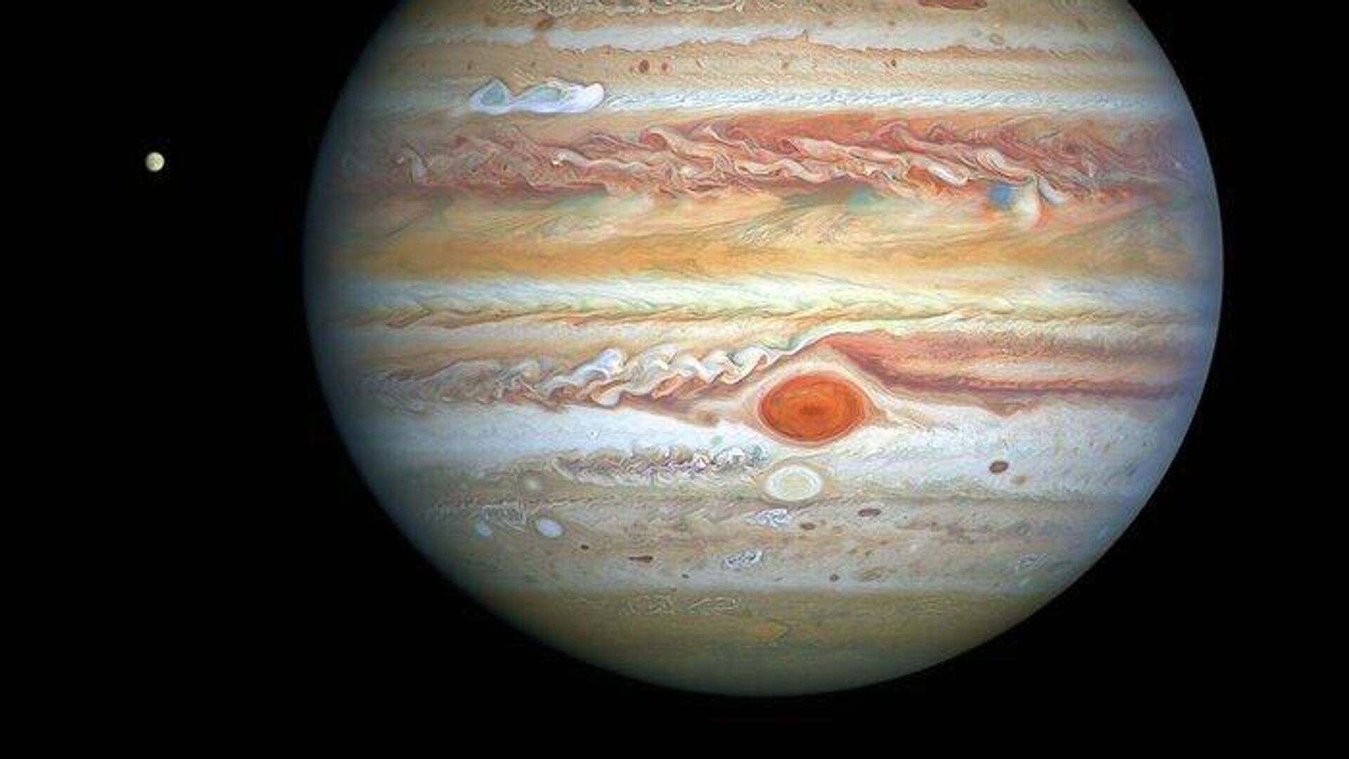 Новое четкое изображение Юпитера и Европы, полученное космическим телескопом Хаббл 25 августа 2020 года - РИА Новости, 1920, 18.09.2020