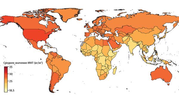 Средние показатели ИМТ по странам (мужчины)