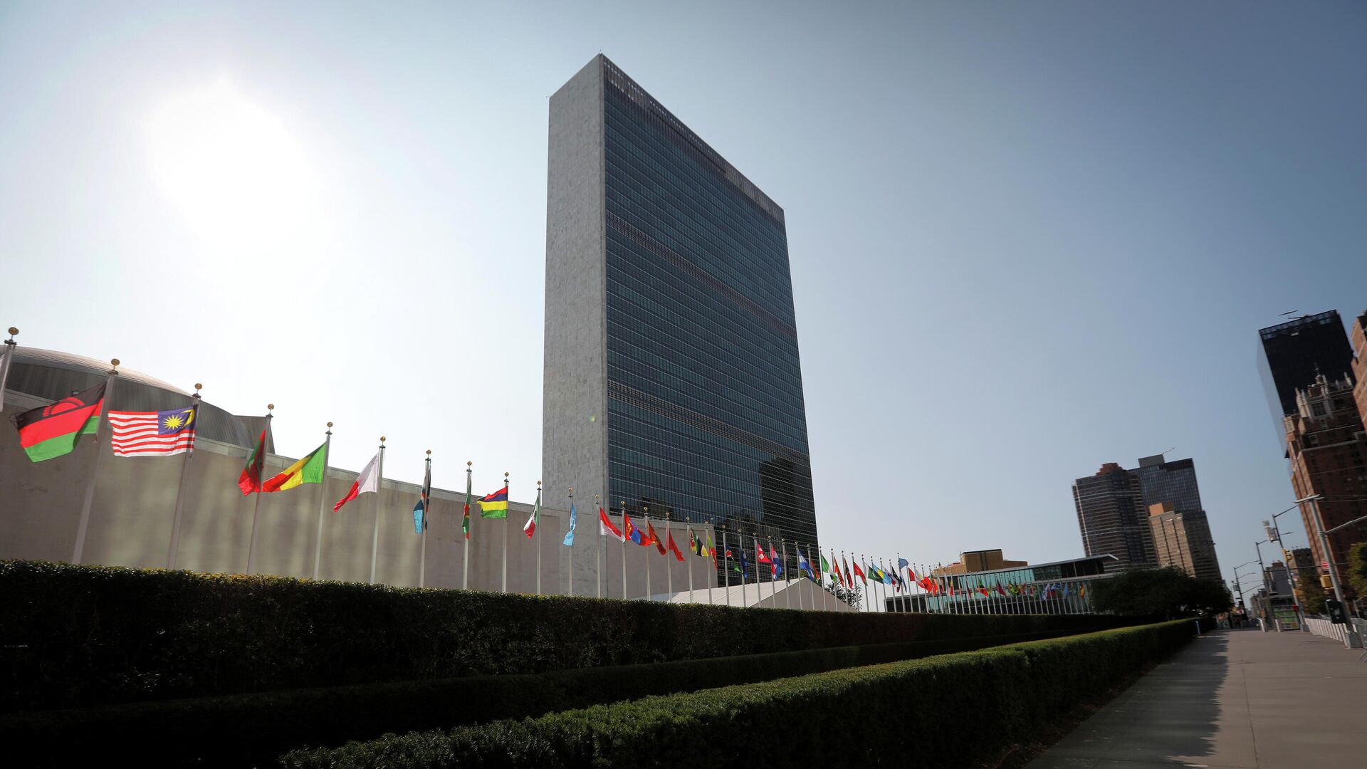Штаб-квартира ООН в Нью-Йорке во время 75-й сессии Генеральной Ассамблеи ООН - РИА Новости, 1920, 16.10.2020