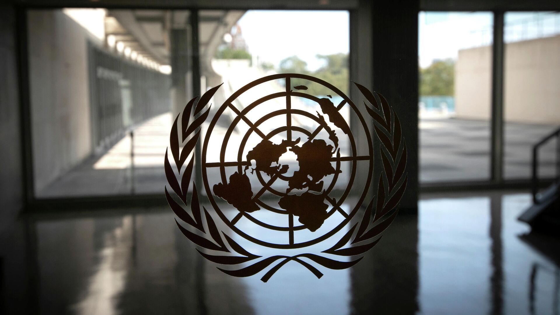 Логотип ООН в здании штаб-квартиры организации в Нью-Йорке - РИА Новости, 1920, 01.10.2020