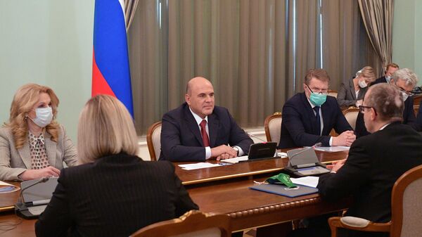 Председатель правительства РФ Михаил Мишустин во время встречи с директором Европейского регионального бюро ВОЗ Хансом Клюге
