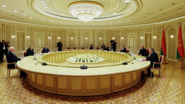 Губернатор Ленинградской области Александр Дрозденко и президент Республики Беларусь Александр Лукашенко во время встречи
