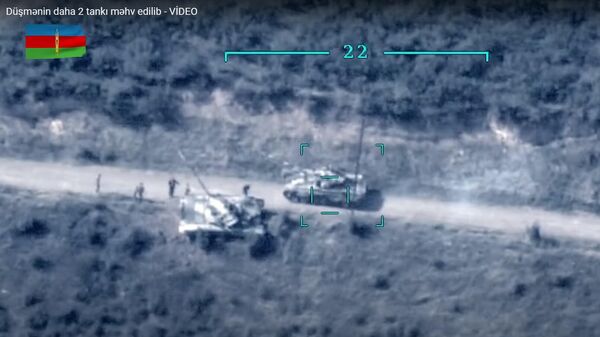Стоп-кадр видео уничтожения армянских танков 