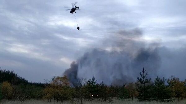 Кадры тушения пожара с воздуха в Воронежской области