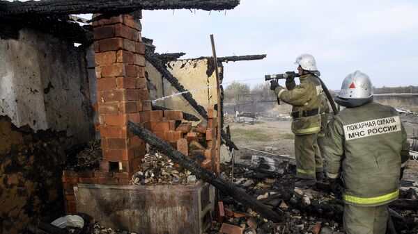 Сотрудники МЧС РФ во время ликвидации последствий лесных пожаров в Воронежской области