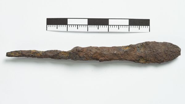 Наконечник стрелы, найденный во время раскопок на поле Куликовской биты в октябре 2020 года