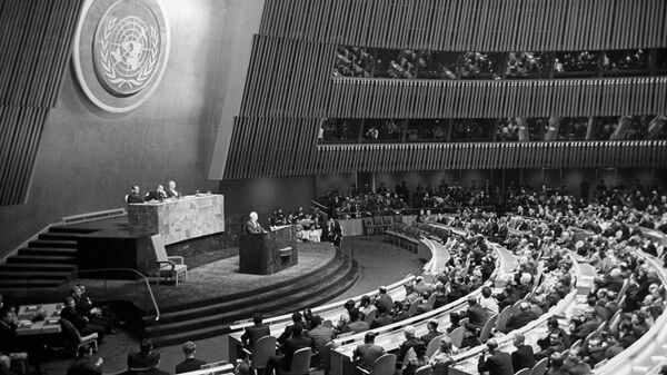 Выступление председателя Совета министров СССР Никиты Хрущева на сессии Генеральной Ассамблее ООН