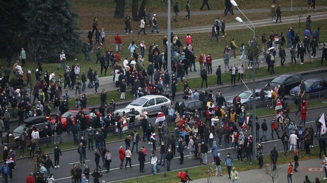 Участники акции протеста в Минске, Белоруссия