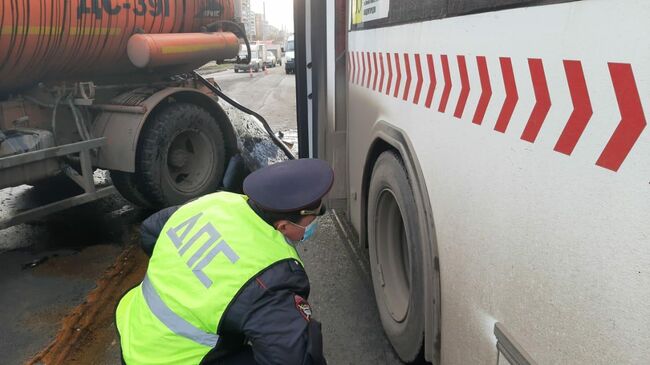 Место ДТП с участием пассажирского автобуса в Красноярске