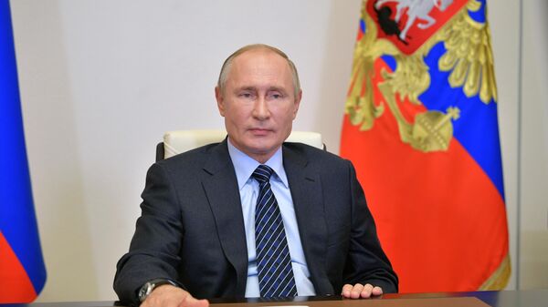 Президент РФ Владимир Путин во время встречи в режиме видеоконференции с членами правления Российского союза промышленников и предпринимателей (РСПП)