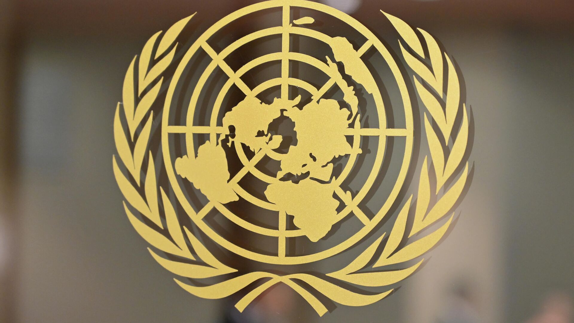 Логотип Организации Объединенных Наций в штаб-квартире Организации Объединенных Наций в Нью-Йорке - РИА Новости, 1920, 22.04.2022