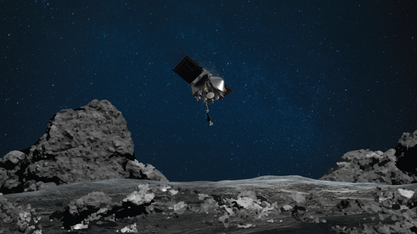 Художественное изображение момента приближения OSIRIS-REx к поверхности астероида Бенну
