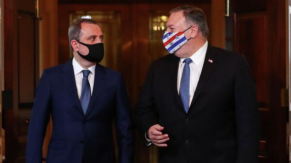 Министр иностранных дел Азербайджана Джейхун Байрамов госсекретарь США Майк Помпео в Вашингтоне