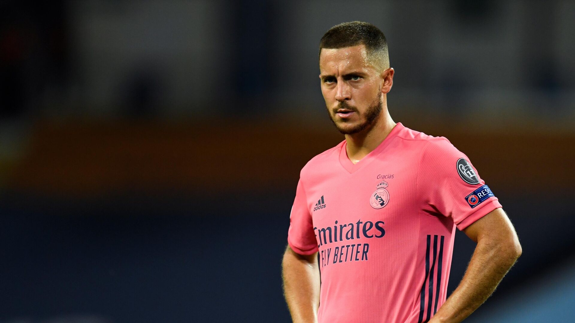 Real Madrid's Belgian forward Eden Hazard reacts during the UEFA Champions League round of 16 second leg football match between Manchester City and Real Madrid at the Etihad Stadium in Manchester, north west England on August 7, 2020. (Photo by PETER POWELL / POOL / AFP) - РИА Новости, 1920, 25.10.2020