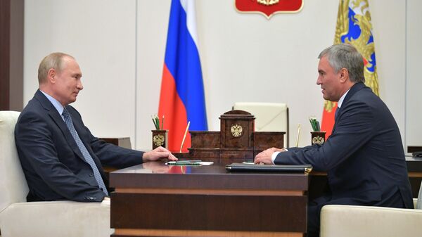 Президент РФ Владимир Путин и председатель Государственной Думы РФ Вячеслав Володин