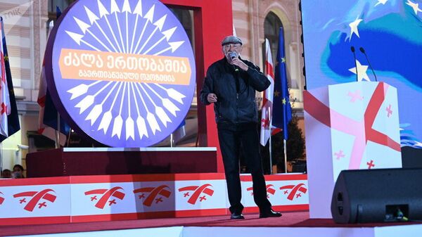 Вахтанг Кикабидзе выступает на Акции сторонников Единого нацдвижения
