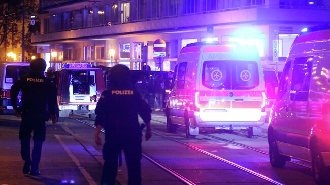 Машины скорой помощи на месте нападения в Вене