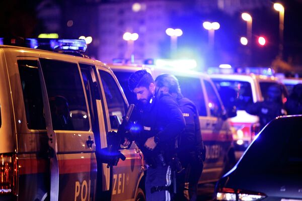 Сотрудники полиции Австрии на месте стрельбы в Вене