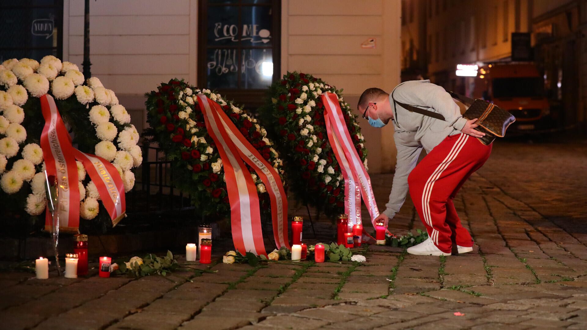 Flowers and candles at the scene of the terrorist attack in Vienna - 1920, 02.11.2021