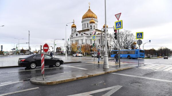 Выделенная полоса для общественного транспорта на Гоголевском бульваре в Москве