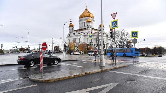 Выделенная полоса для общественного транспорта на Гоголевском бульваре в Москве