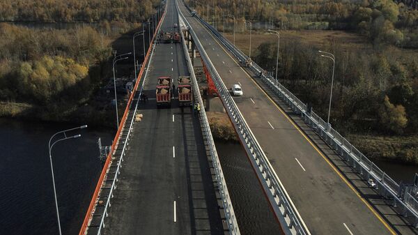 Демонстрация испытаний крупных мостов на прочность на ЦКАД-3. Оплата на ЦКАД