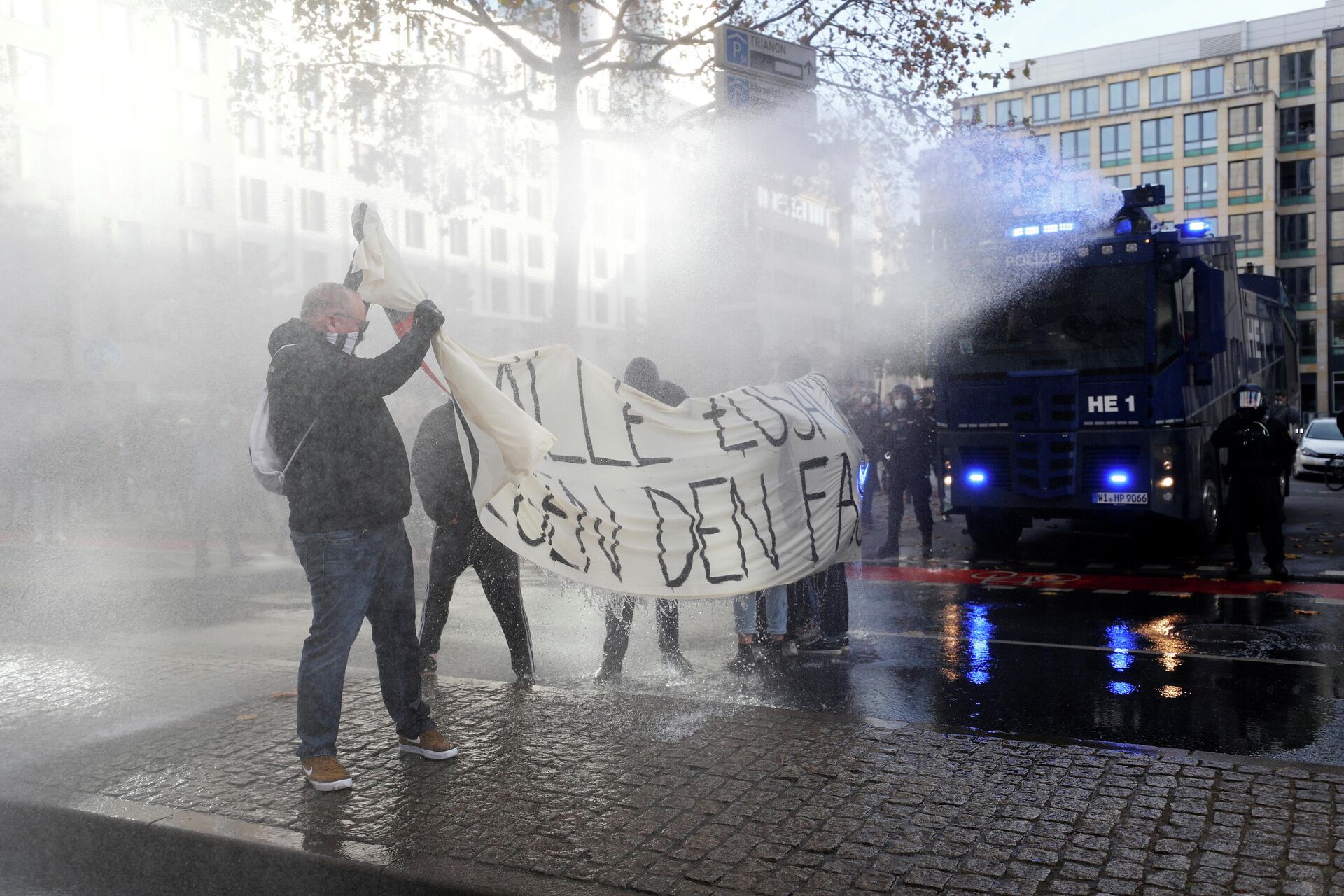 Полицейские используют водометы против участников акции протеста во Франкфурте, Германия - РИА Новости, 1920, 14.11.2020
