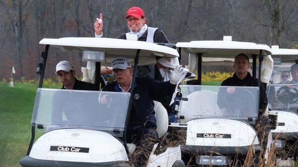 Президент США Дональд Трамп во время игры в своем гольф-клубе в штате Вирджиния