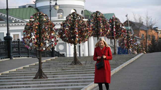 Девушка на Лужковом мосту в Москве